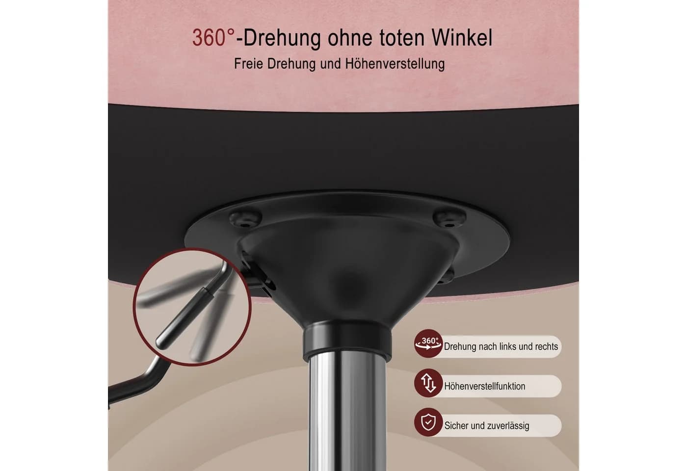 HOMALL Barhocker Höhenverstellbar Grau/Rosa/Weiß 360° Drehbar - Bild 5