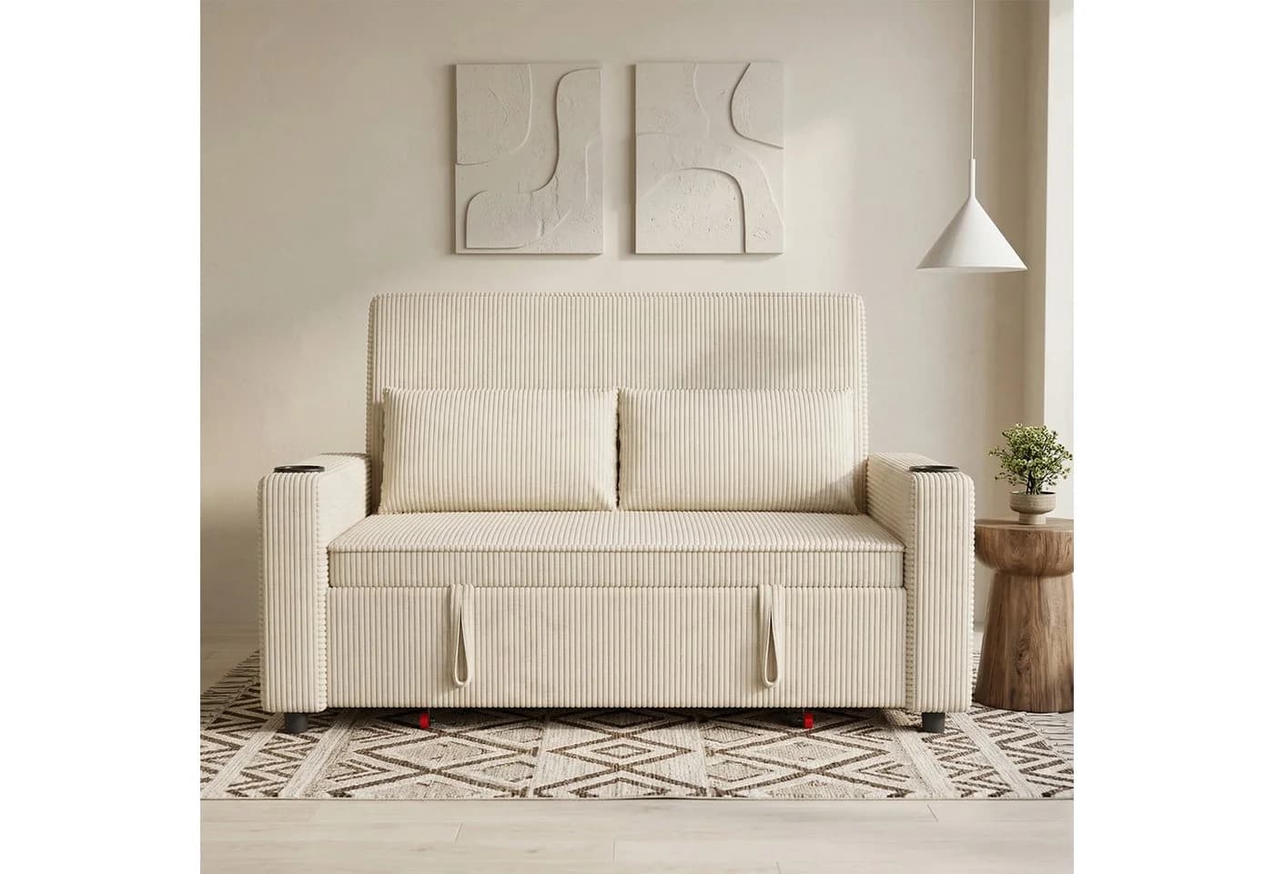 GUNJI Sofa 2-Sitzer Schlafsofa Beige Cord mit Schlaffunktion - Bild 2