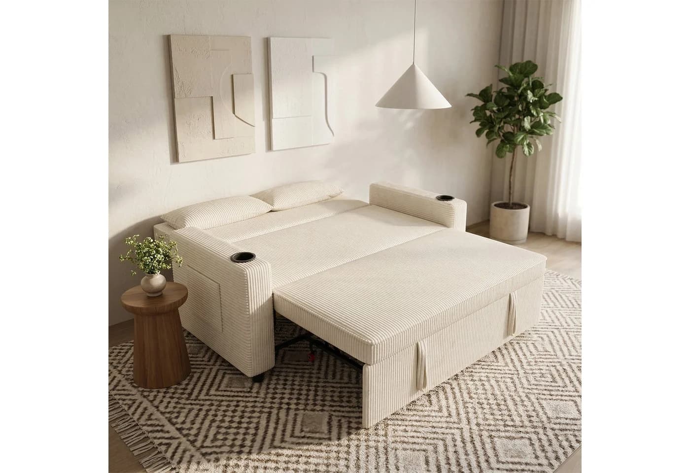 GUNJI Sofa 2-Sitzer Schlafsofa Beige Cord mit Schlaffunktion - Bild 3