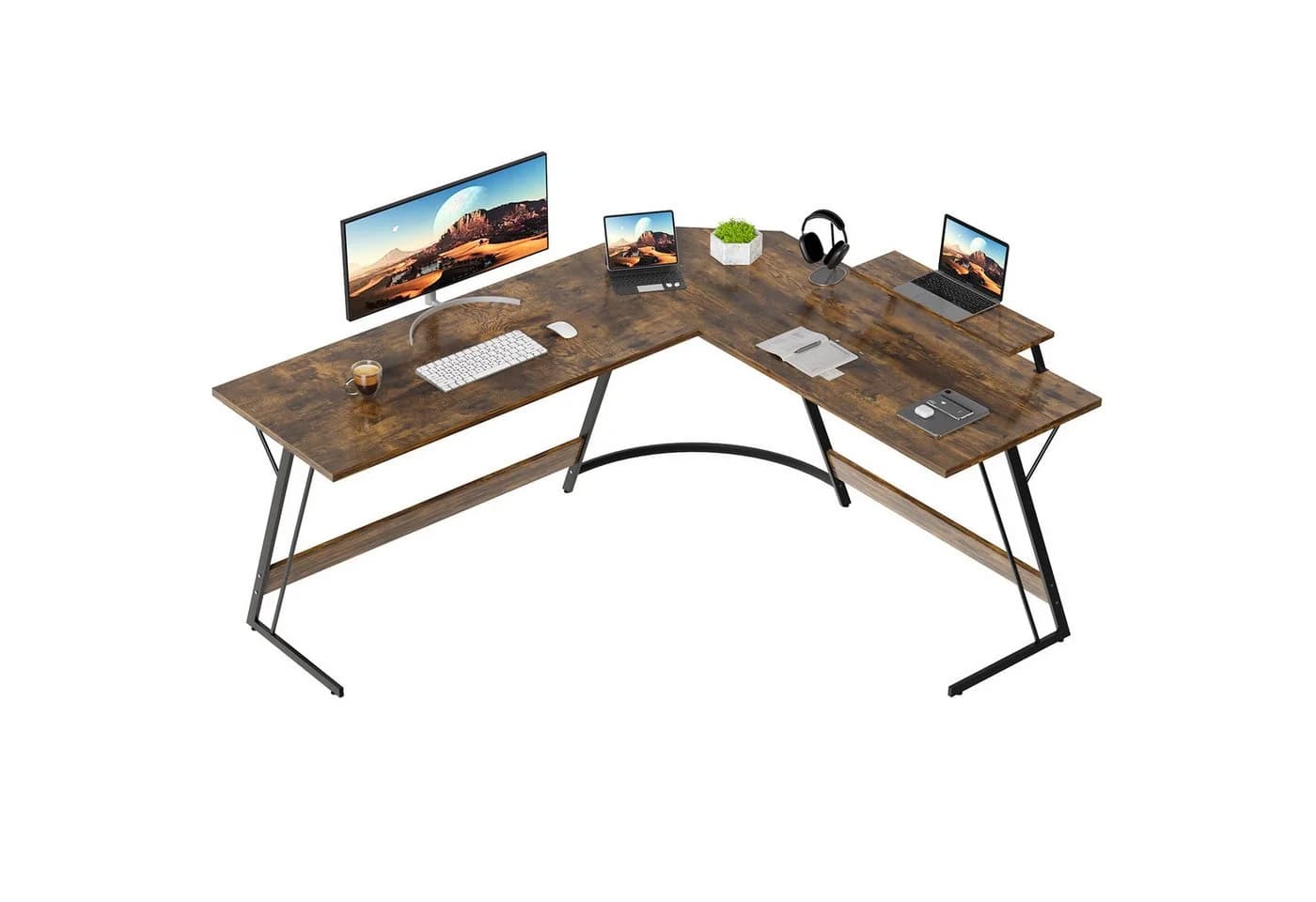 GUNJI L-förmiger Gaming-Schreibtisch mit Display-Beinen