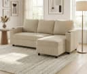 GUNJI Sofa L/U-Sofa mit Schlaffunktion Beige Veloursstreifen Bild 1