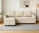 GUNJI Sofa L/U-Sofa mit Schlaffunktion Beige Veloursstreifen Bild 2