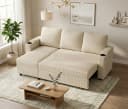 GUNJI Sofa L/U-Sofa mit Schlaffunktion Beige Veloursstreifen Bild 3