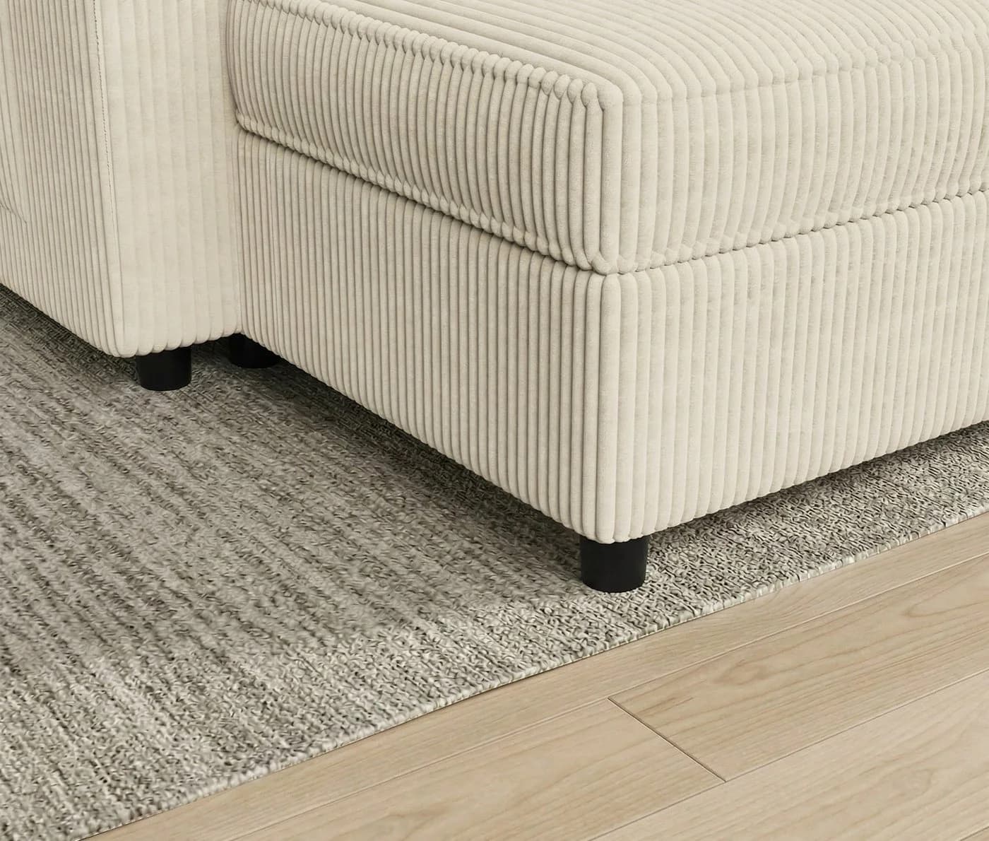 GUNJI Sofa L/U-Sofa mit Schlaffunktion Beige Veloursstreifen - Bild 4