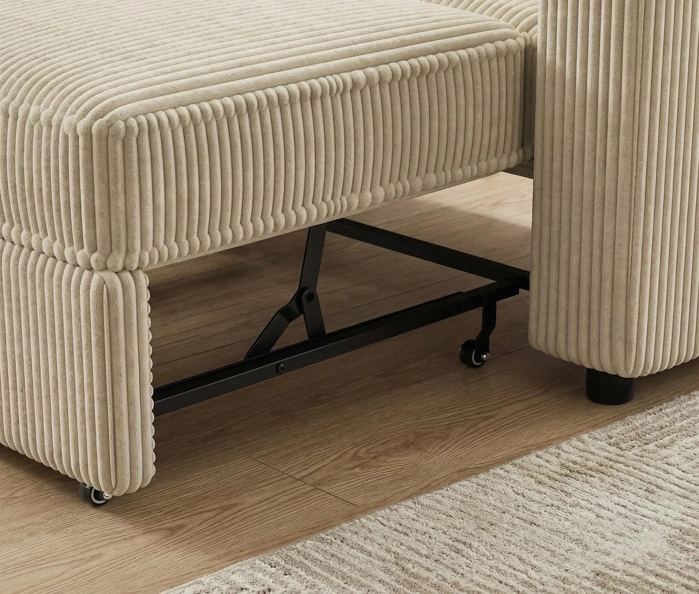 GUNJI Sofa L/U-Sofa mit Schlaffunktion Beige Veloursstreifen - Bild 5