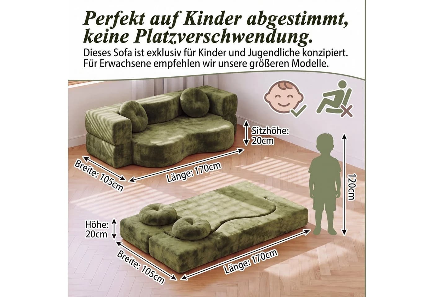 GUNJI Sofa Klappbares Knochenloses Schlafsofa 2-Sitzer - Bild 4