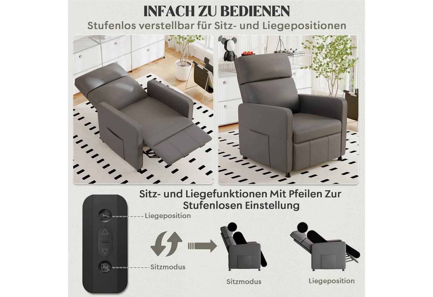 GUNJI TV-Sessel Relaxsessel Fernsehsessel mit verstellbarer Fußstütze und Fernbedienung - Bild 5