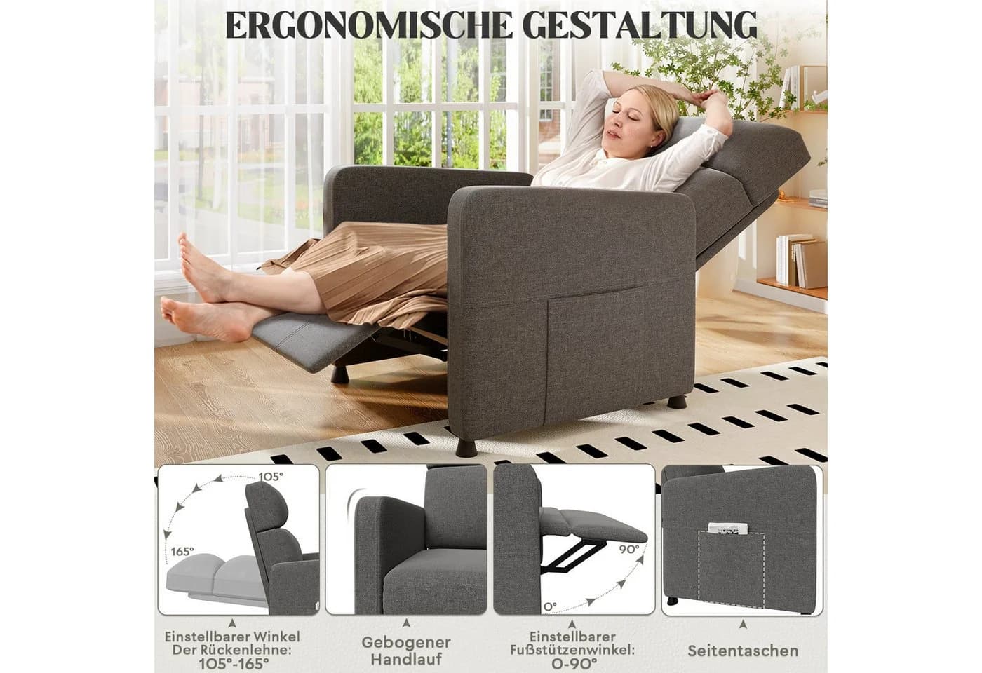 GUNJI TV-Sessel Relaxsessel Fernsehsessel mit verstellbarer Fußstütze und Fernbedienung - Bild 4