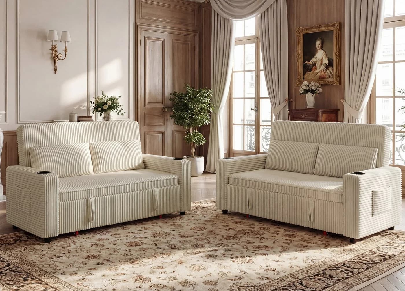GUNJI Sofa Klappbares Doppelsofa Beige