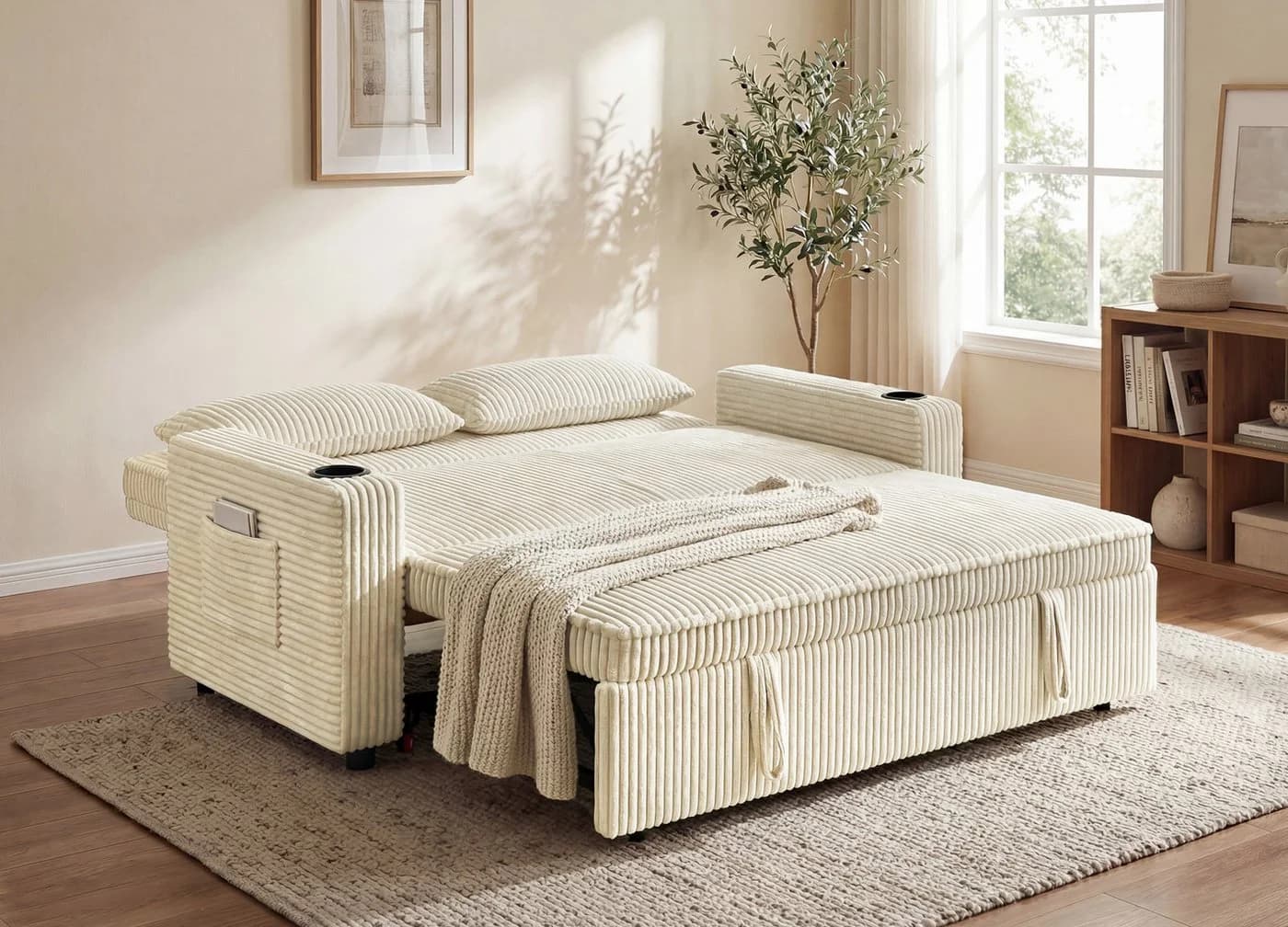 GUNJI Sofa Klappbares Doppelsofa Beige - Bild 3