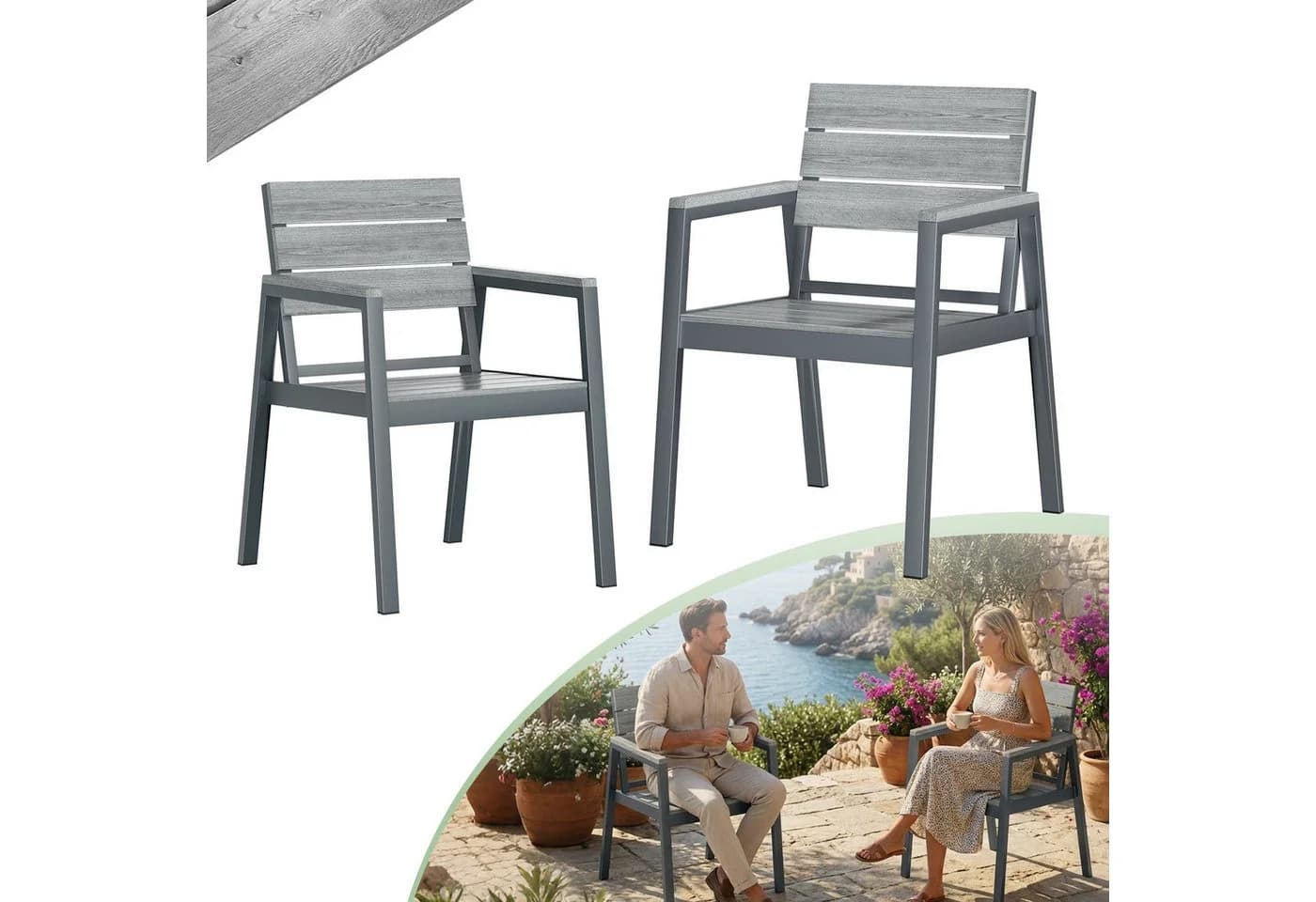 HOMALL Gartenstuhl Stapelbar Aluminium Grau Wetterfest - Bild 2
