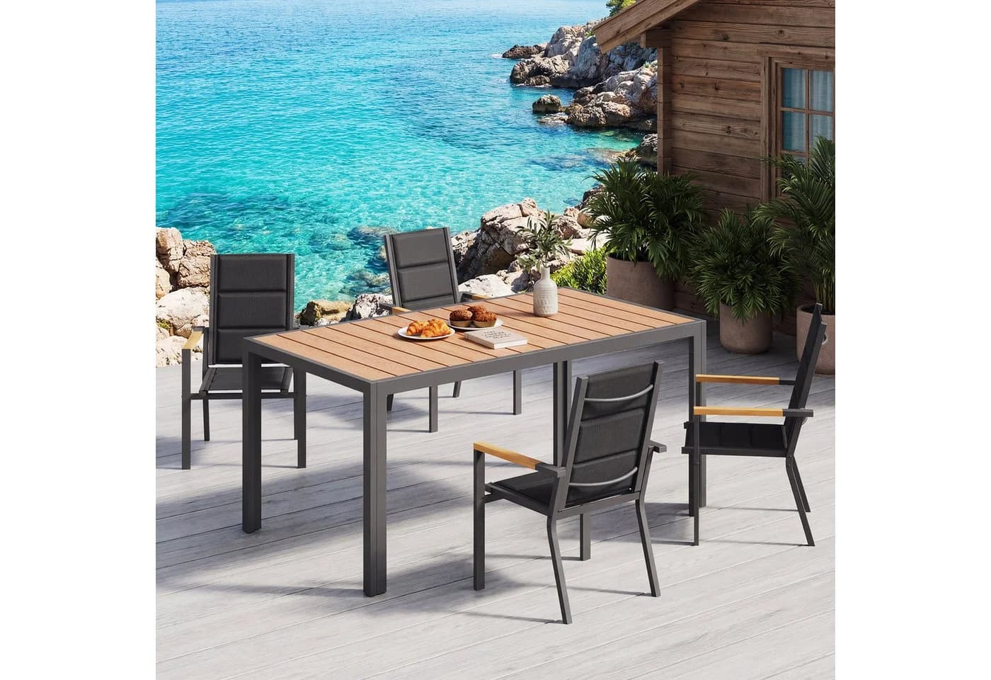 HOMALL Gartentisch Holzoptik Esszimmertisch 100kg Tragkraft