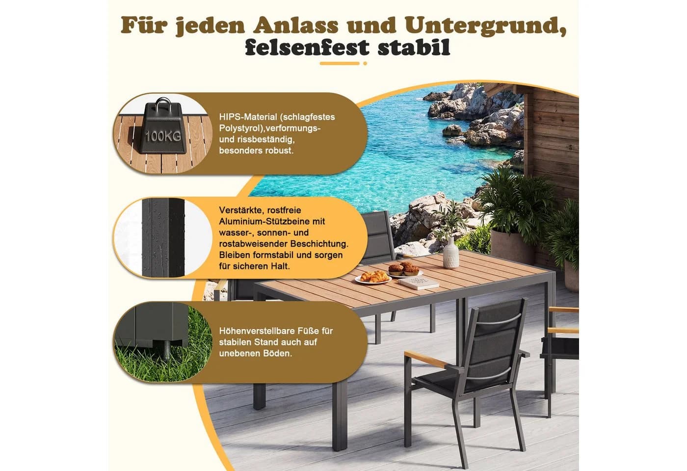 HOMALL Gartentisch Holzoptik Esszimmertisch 100kg Tragkraft - Bild 5