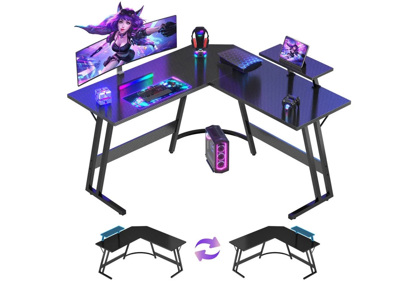 GUNJI L-förmiger Gaming-Schreibtisch 120cm Kohlefaser - Bild 2