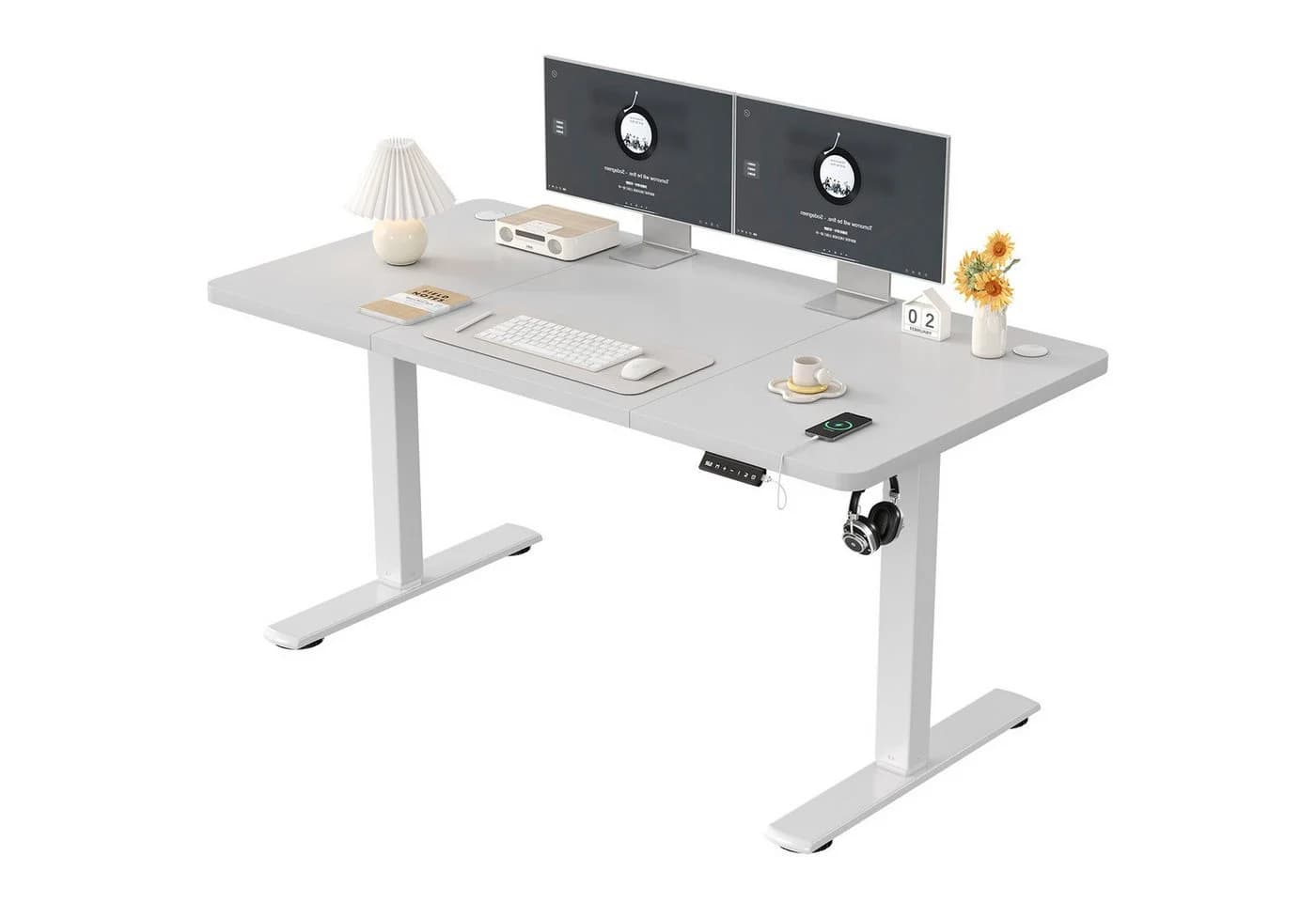 Furnicopia Höhenverstellbarer Schreibtisch Grau mit USB-Ladefunktion - Bild 2