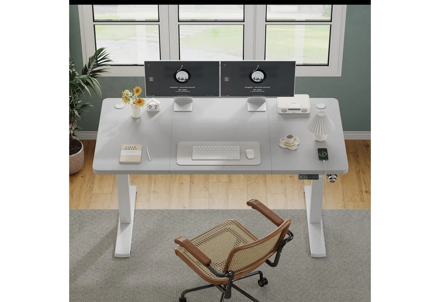 Furnicopia Höhenverstellbarer Schreibtisch Grau mit USB-Ladefunktion - Bild 3