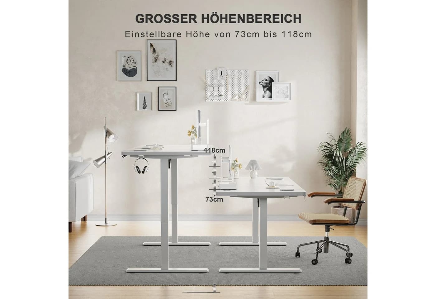 Furnicopia Höhenverstellbarer Schreibtisch Grau mit USB-Ladefunktion - Bild 4