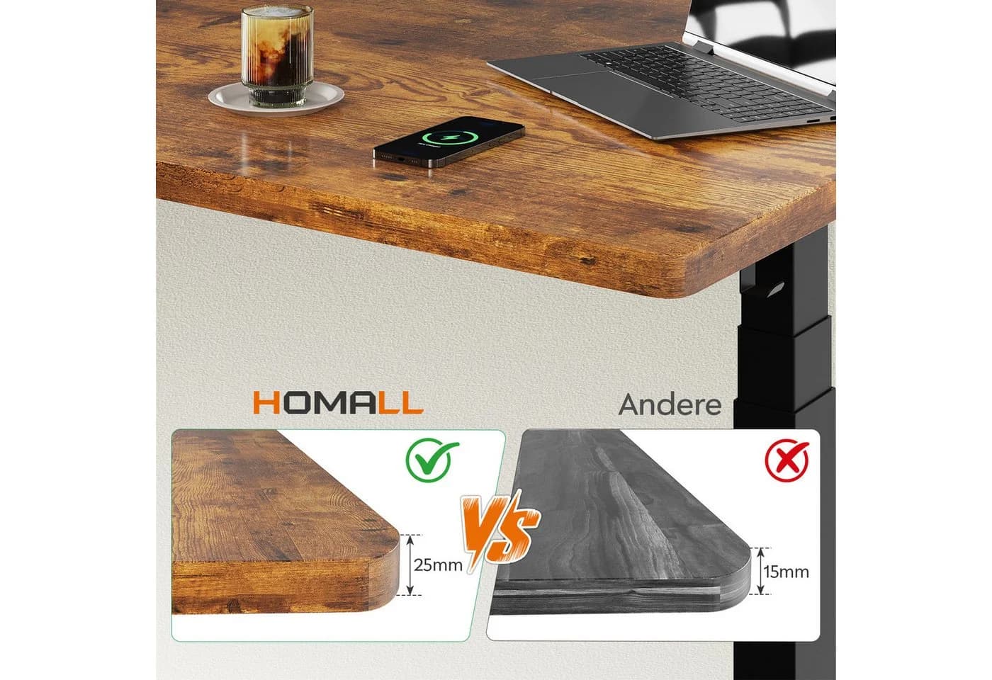 HOMALL Tischplatte 25mm verstärkt Umweltfreundlich und langlebig - Bild 4