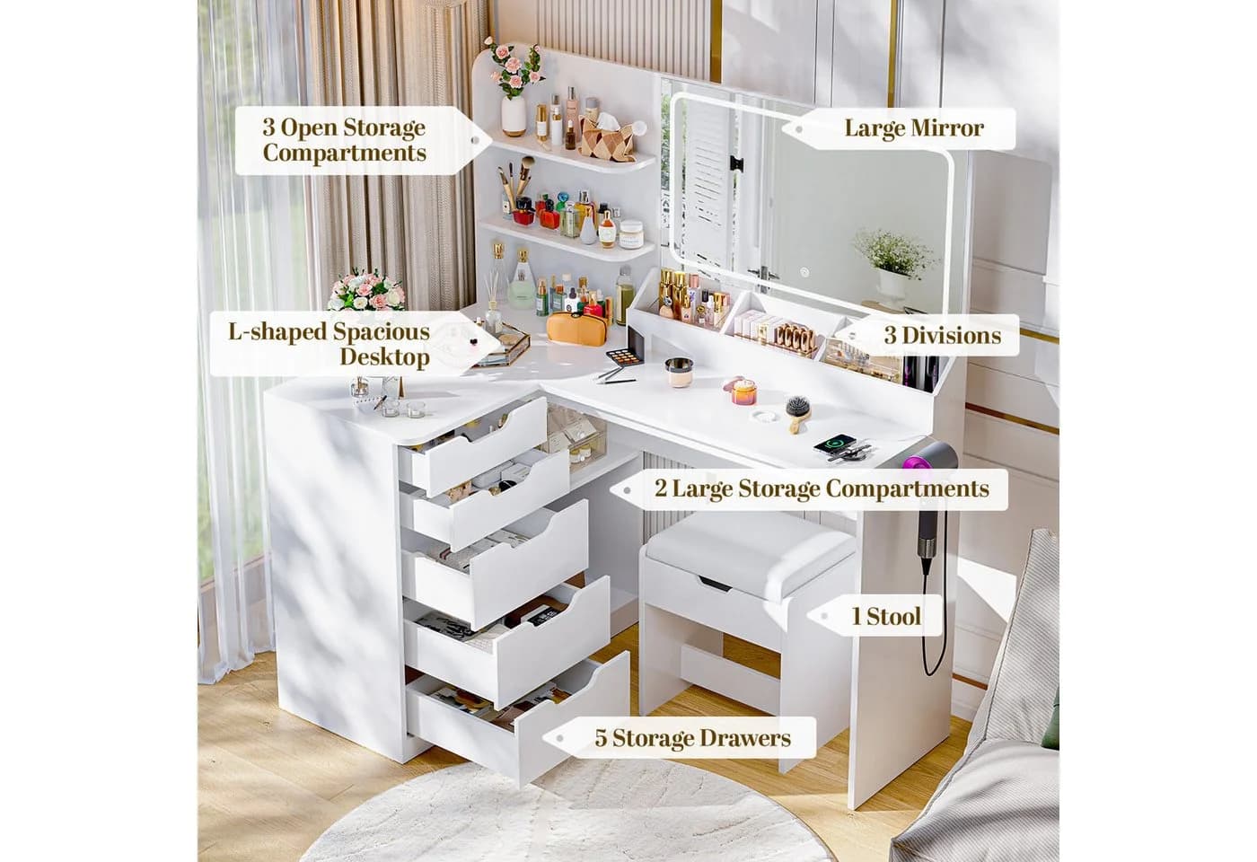 Furnicopia Schminktisch LED-Beleuchtung Weiß - Bild 4