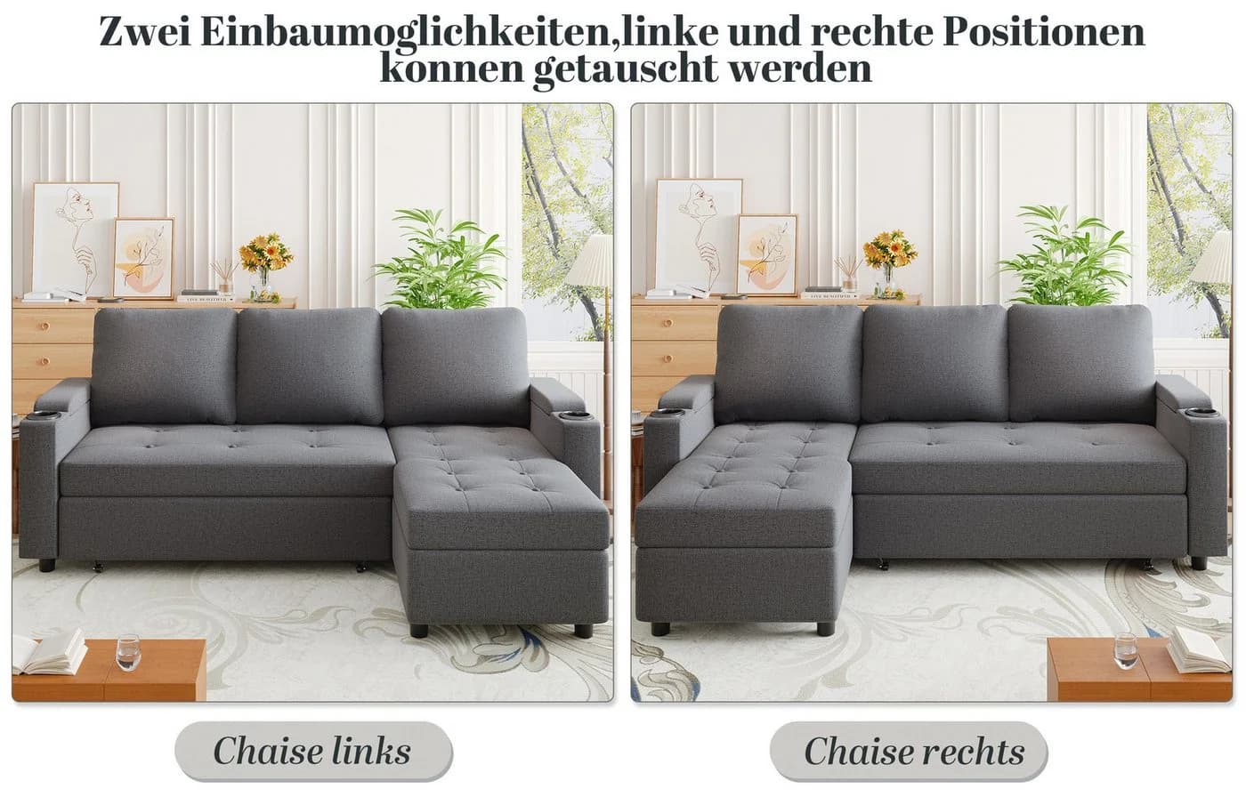 GUNJI Ecksofa L-Form/U-Form mit Stauraum und Schlafunktion - Bild 3