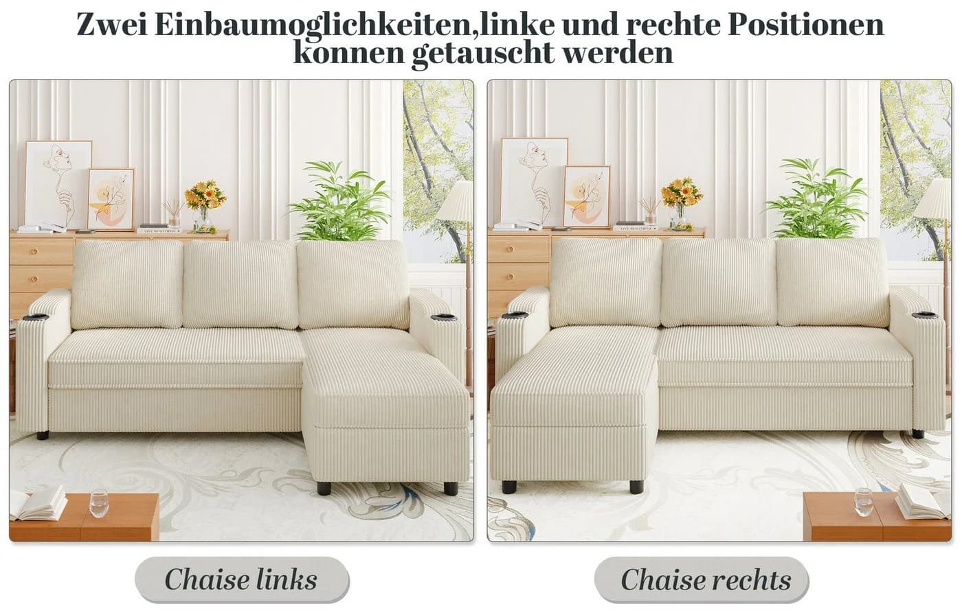 GUNJI Ecksofa L-Form/U-Form mit Stauraum und Schlafunktion - Bild 3