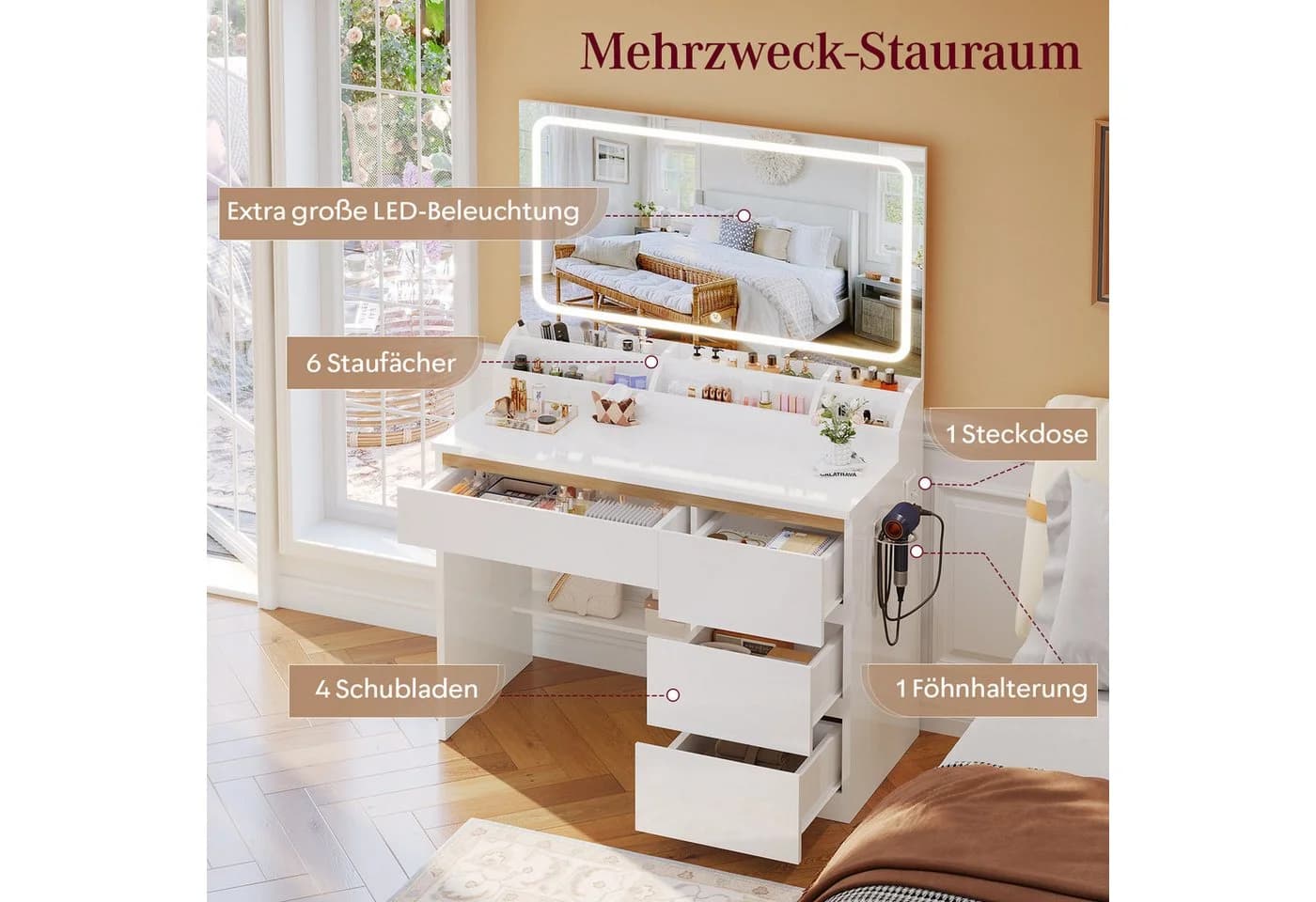 Furnicopia Schminktisch Mit Dreifarbiger LED-Beleuchtung - Bild 4