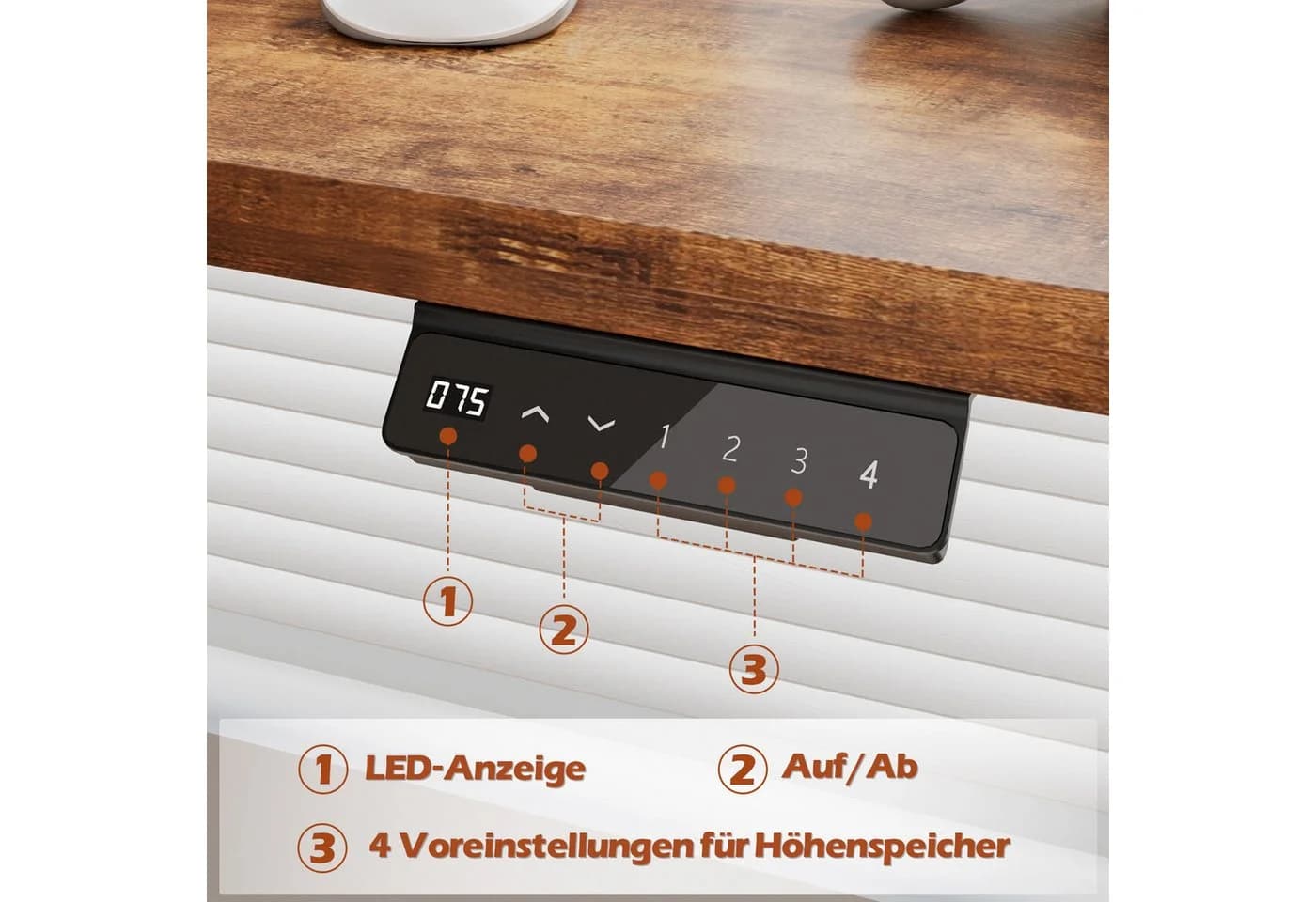 Furnicopia Schreibtisch Höhenverstellbar 25 mm Tischplatte 4-fach Höhenspeicherfunktion - Bild 5