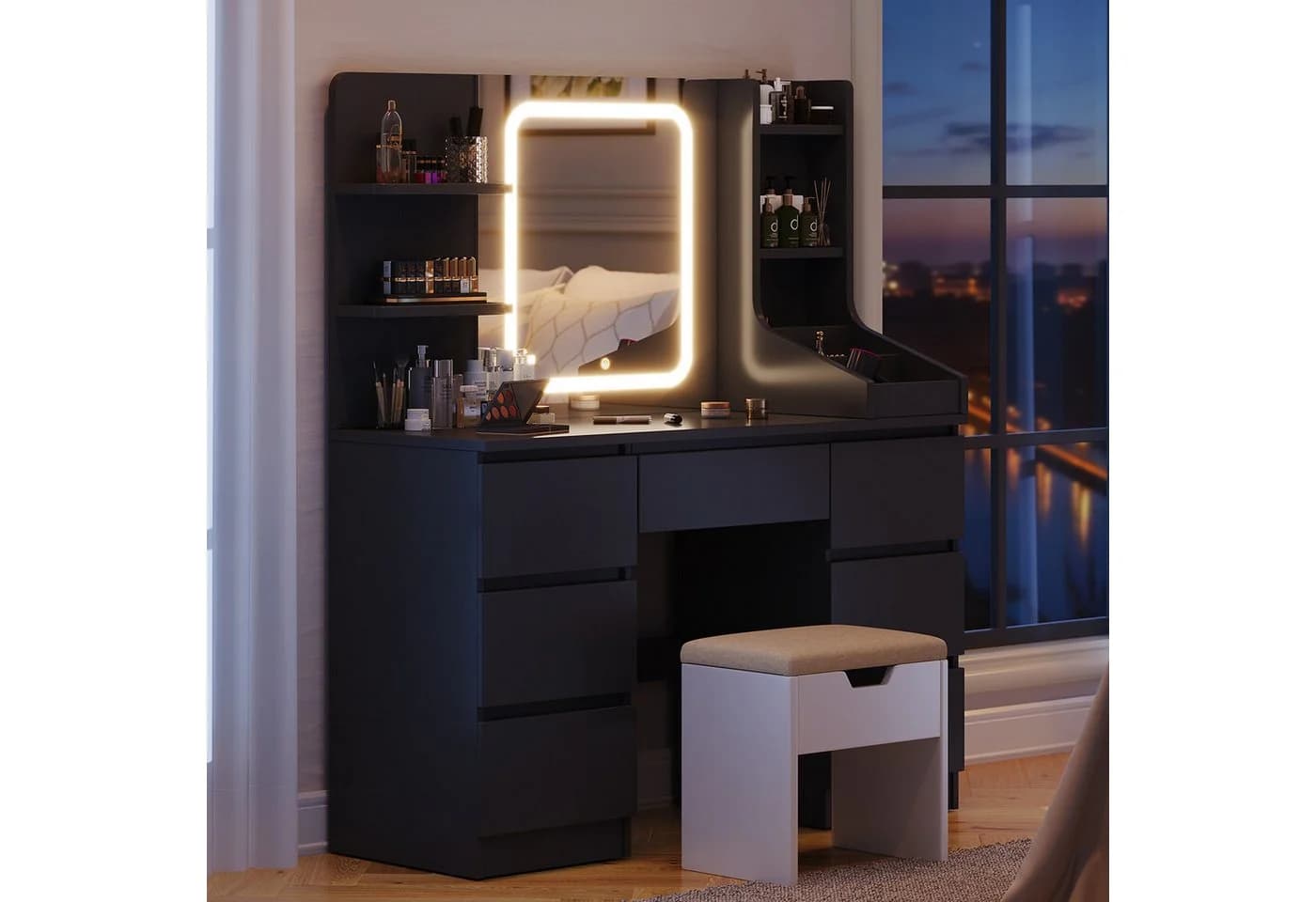 Furnicopia Schminktisch mit LED-Beleuchtung und viel Stauraum - Bild 2