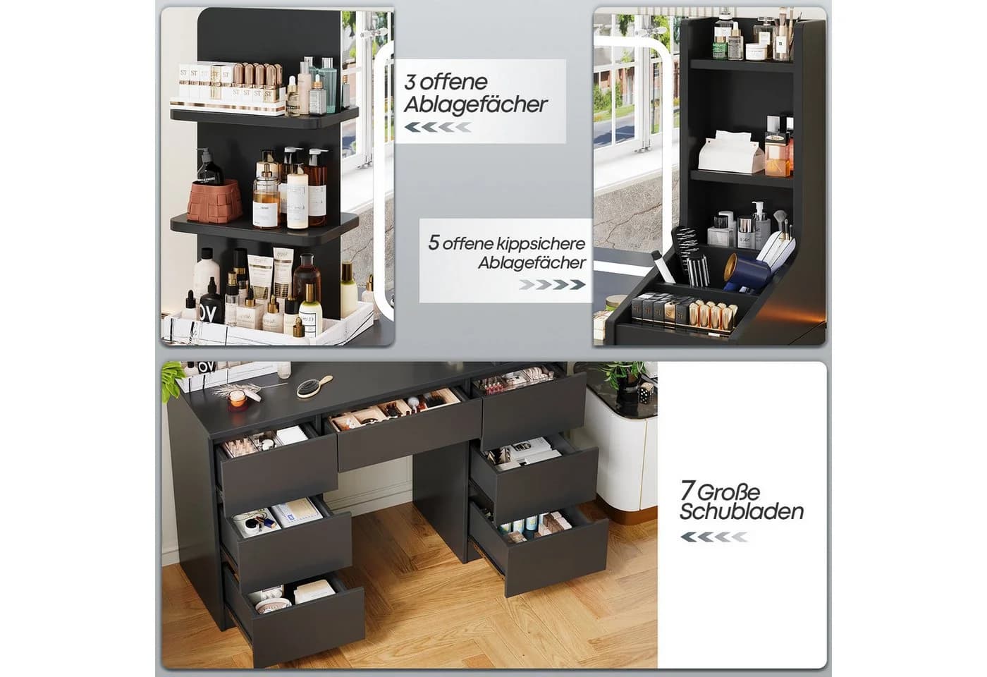 Furnicopia Schminktisch mit LED-Beleuchtung und viel Stauraum - Bild 5