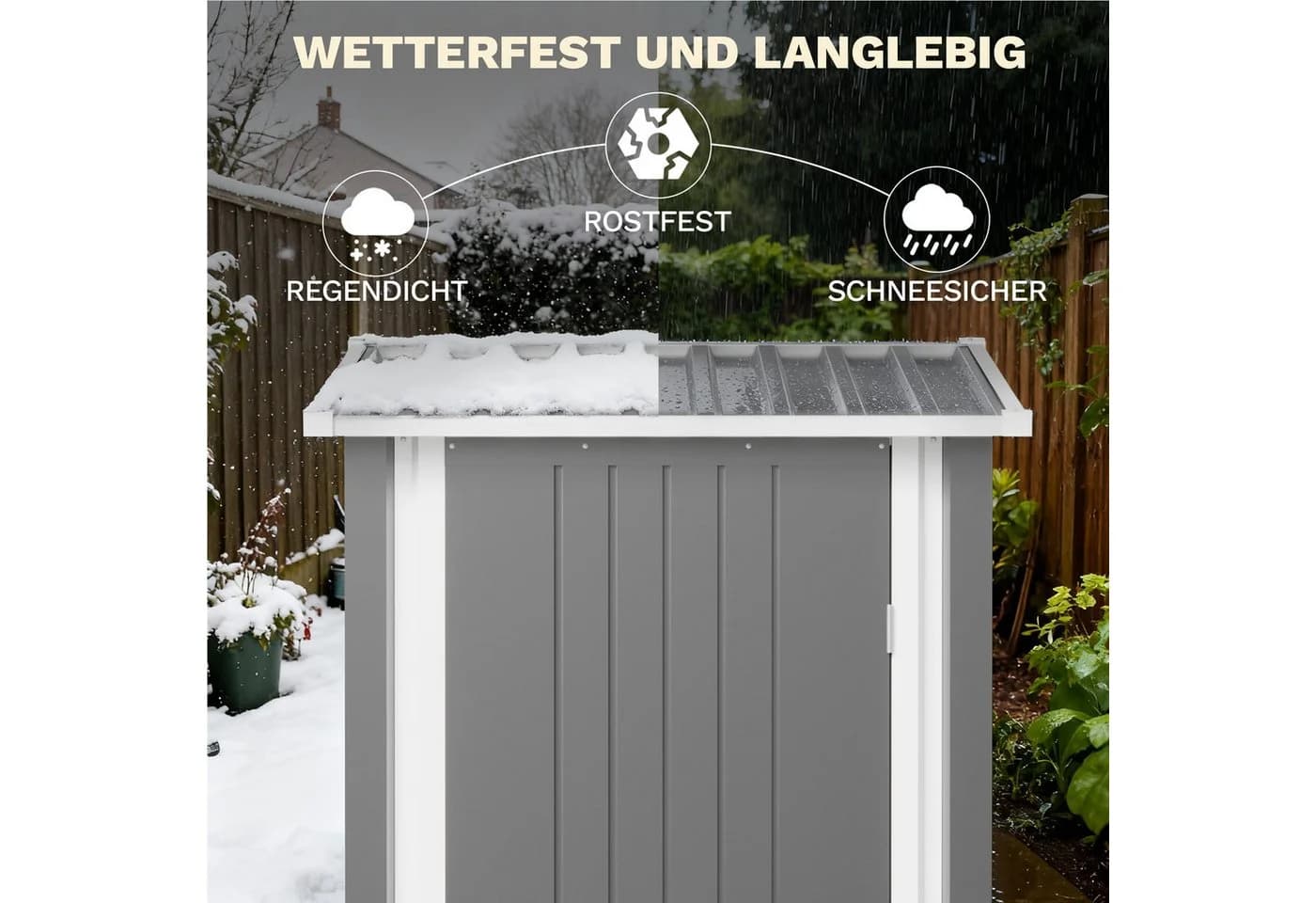 HOMALL Gerätehaus Metall Grau mit Pultdach und Schloss - Bild 5