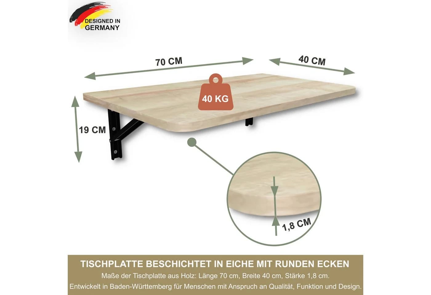 KDR Produktgestaltung Wandklapptisch Esstisch Schreibtisch Eiche Schwarz - Bild 5