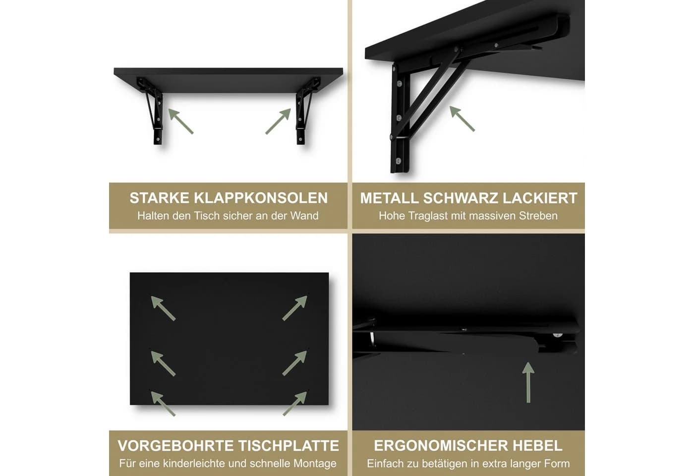 KDR Produktgestaltung Wandklapptisch Schwarz 60x40 cm - Bild 4