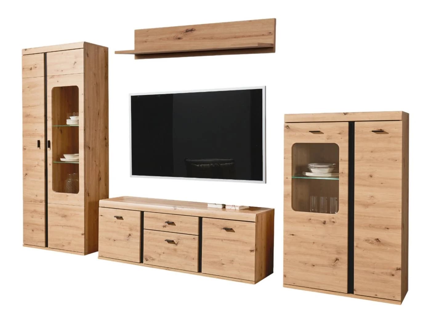 moebel-dich-auf Wohnwand KOS Artisan Eiche Schwarz Softclose LED