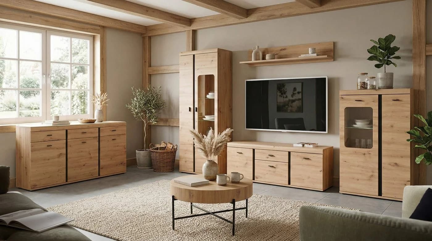 moebel-dich-auf Wohnwand KOS Artisan Eiche Schwarz Softclose LED - Bild 2