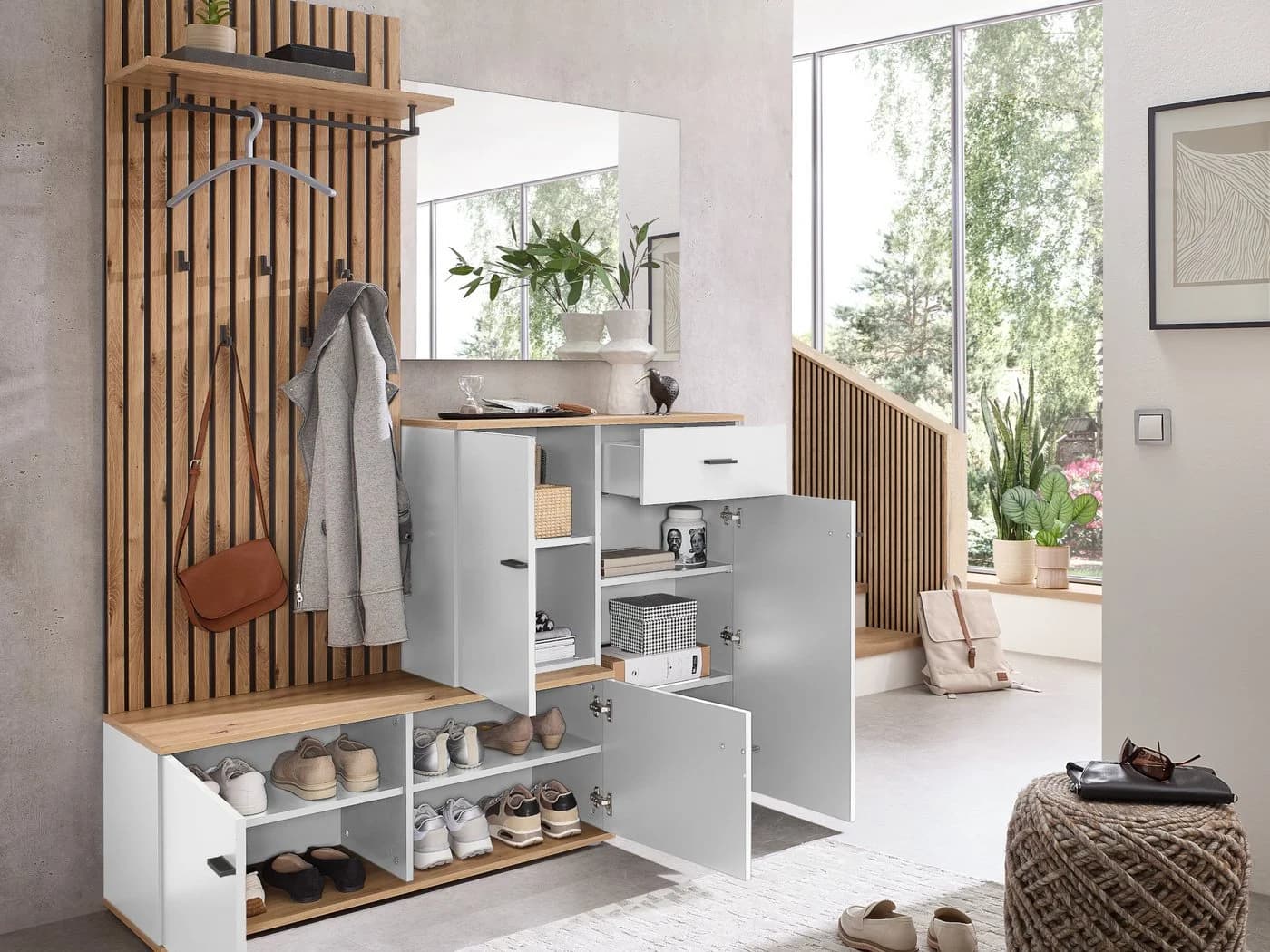 moebel-dich-auf Kompaktgarderobe COMO mit Schuhschrank und Spiegel Lamellenoptik - Bild 3