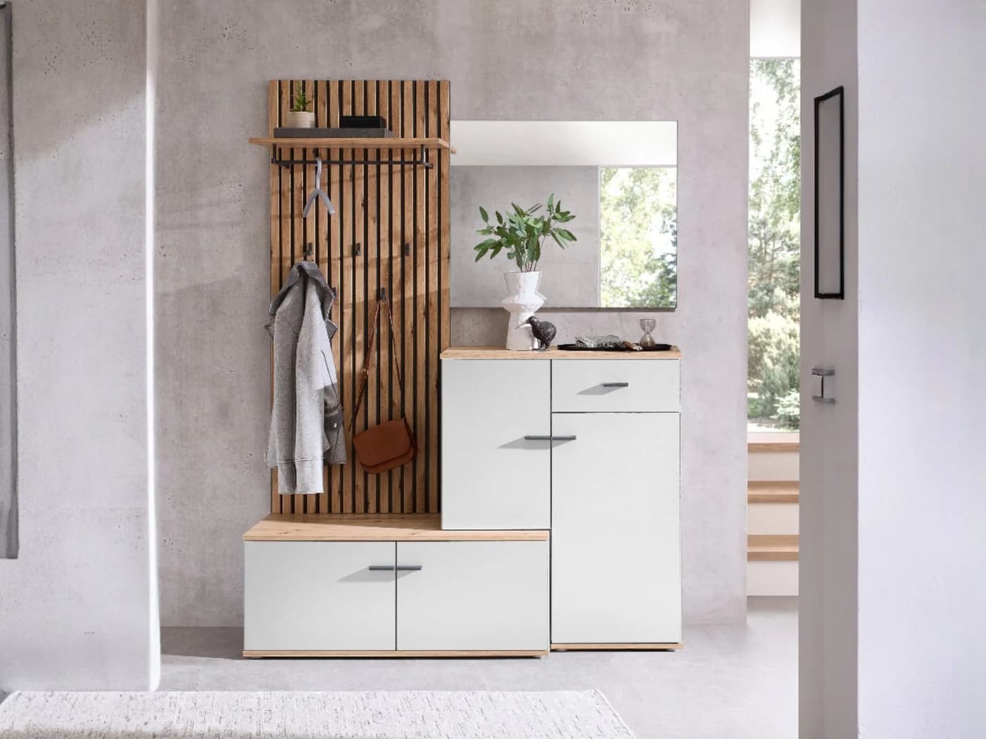 moebel-dich-auf Kompaktgarderobe COMO mit Schuhschrank und Spiegel Lamellenoptik - Bild 5