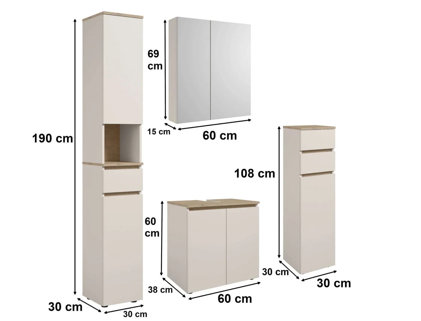 moebel-dich-auf Badmöbel-Set LONDRES, 4-St., Hochschrank, Spiegelschrank, Wbu, Kommode, Kaschmir oder Anthrazit - Bild 5