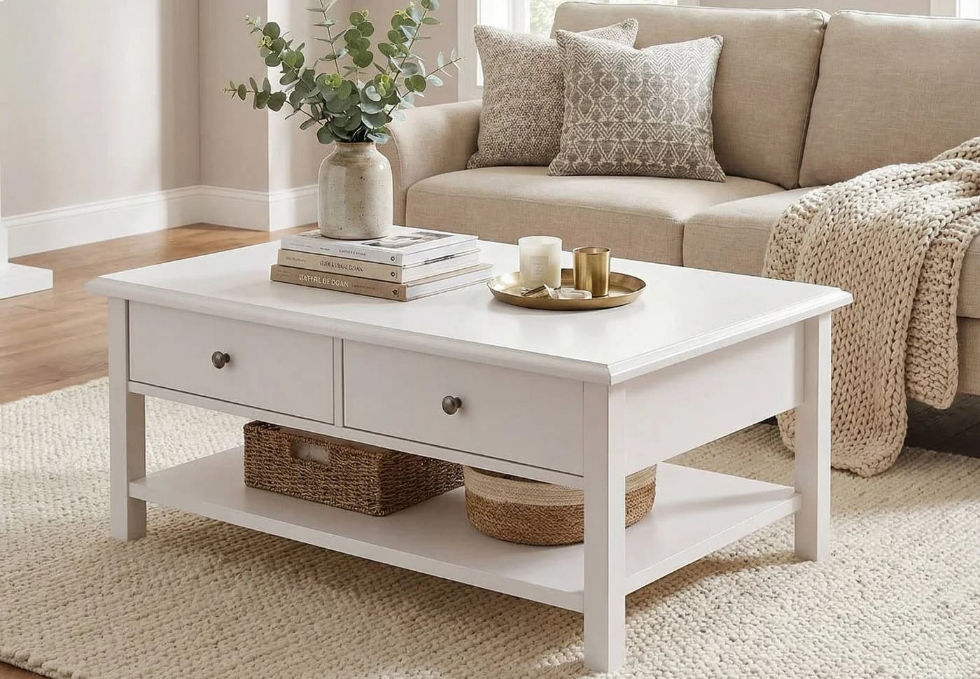 moebel-dich-auf Couchtisch AARHUS Landhausstil Weiß 2 Schubkästen - Bild 2