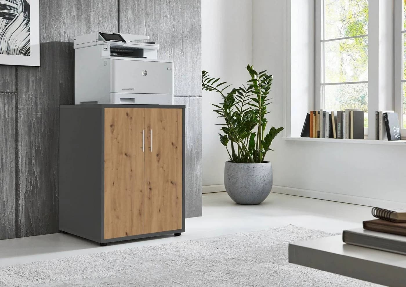 moebel-dich-auf Druckerkommode TABOR 2-türig Anthrazit/Artisan Eiche