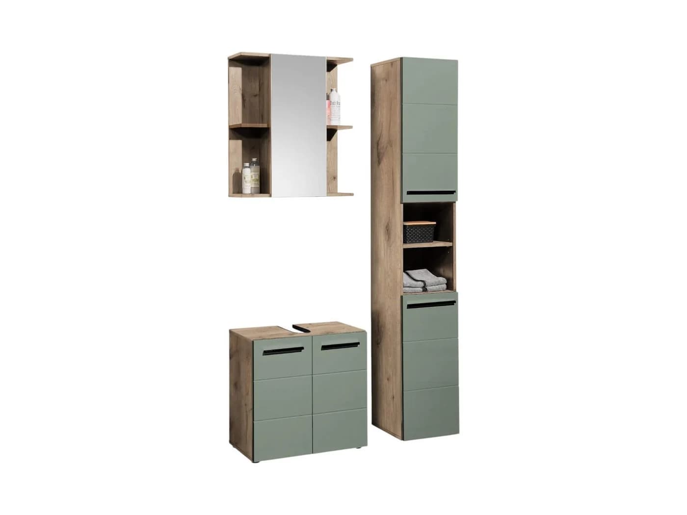 VALENCIA Badezimmer-Set mit Hochschrank, Unterschrank & Spiegelschrank