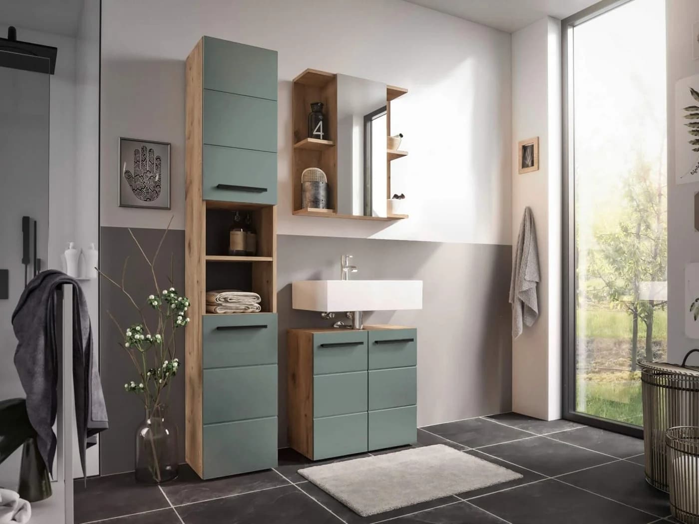VALENCIA Badezimmer-Set mit Hochschrank, Unterschrank & Spiegelschrank - Bild 2