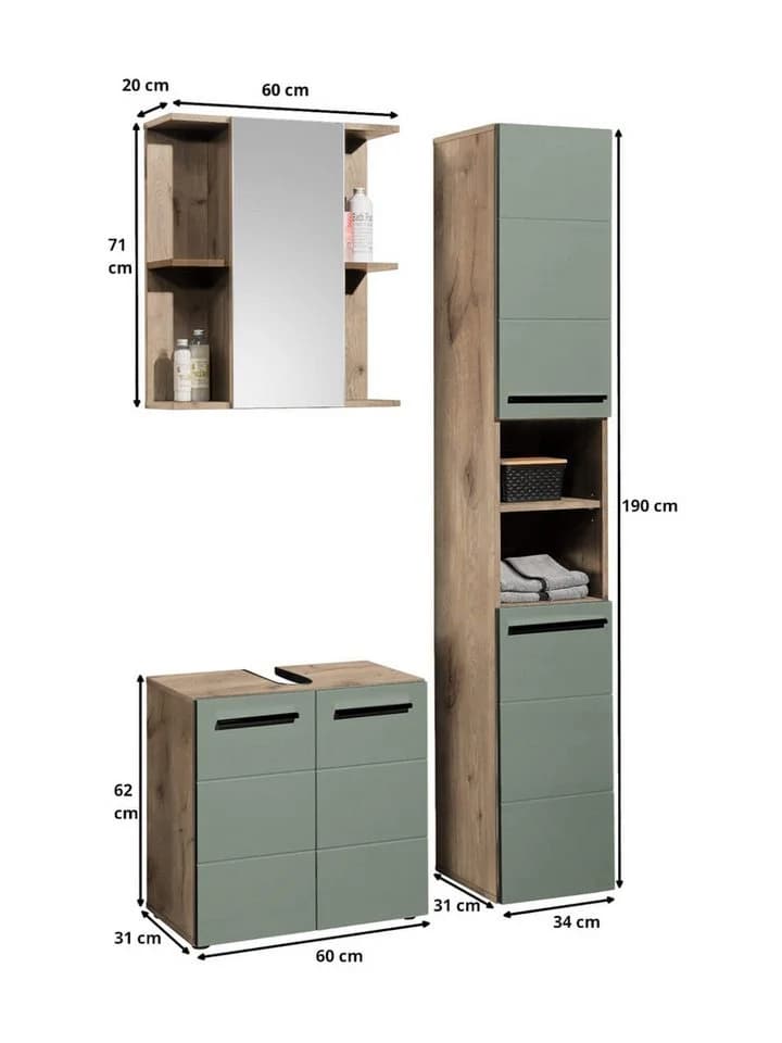 VALENCIA Badezimmer-Set mit Hochschrank, Unterschrank & Spiegelschrank - Bild 3