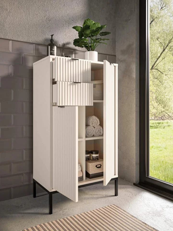 moebel-dich-auf Highboard CASTELLO Weiß MDF-Riffelung - Bild 3