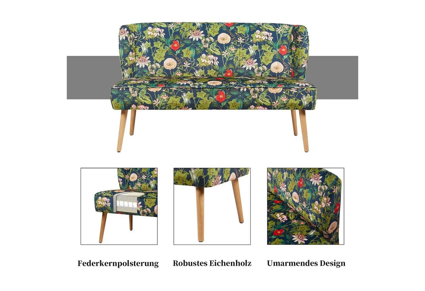 DUBI Möbel Essbank Sophia Federkernpolsterung 140cm Eichenholz - Bild 4