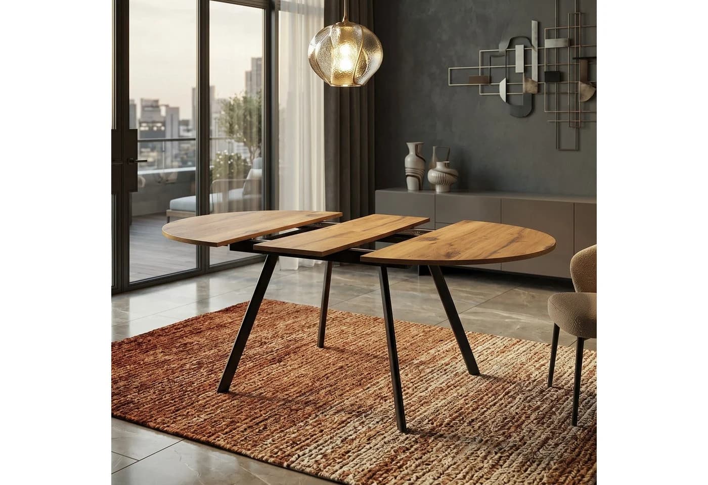 B&D home Esstisch TILL Metallgestell Schwarz/Weiß Ausziehbar 120-150cm - Bild 3