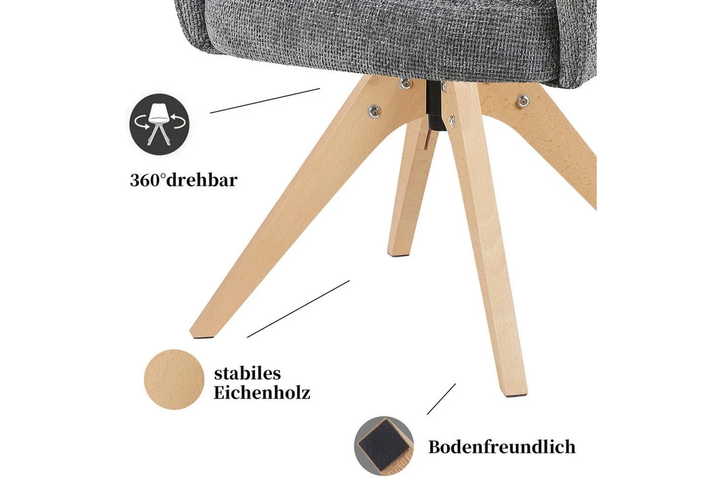 DUBI Möbel Polsterstuhl THOMAS-ZARA Grau 360° drehbar - Bild 4