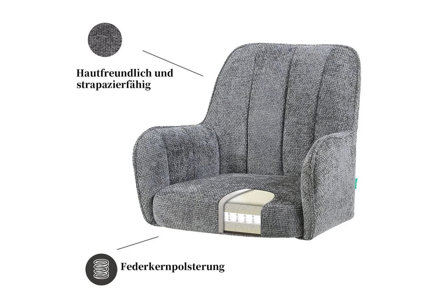 DUBI Möbel Polsterstuhl THOMAS-ZARA Grau 360° drehbar - Bild 3