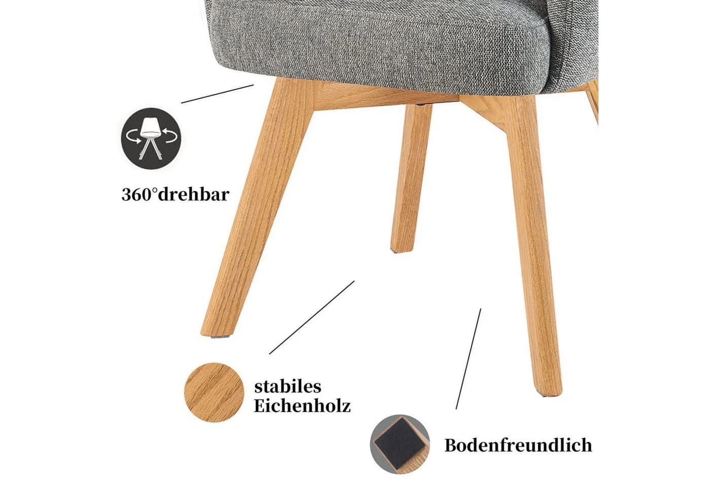 DUBI Möbel Polsterstuhl Mika-Juna Grau Eiche geölt 360° drehbar - Bild 4