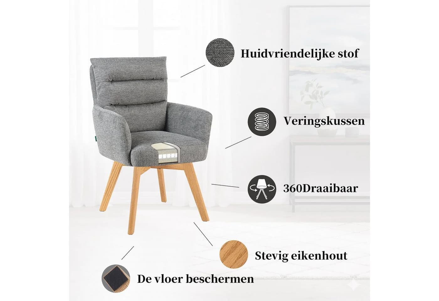 DUBI Möbel Polsterstuhl Mika-Juna Grau Eiche geölt 360° drehbar - Bild 5