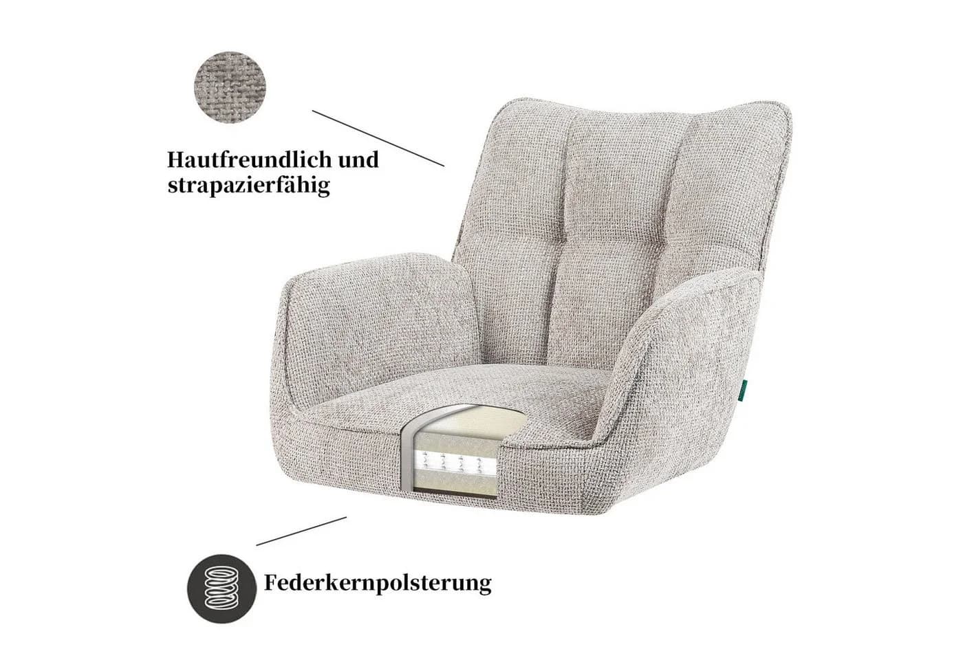 DUBI Möbel Polsterstuhl Mika-Ida 360° drehbar Eiche geölt grau - Bild 3